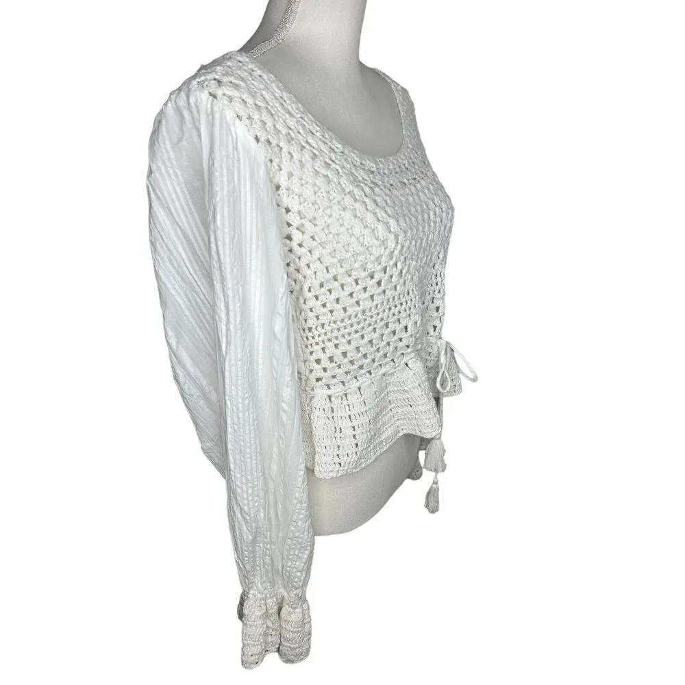 FREE PEOPLE Women’s Megan Crochet Top Shirt Sz Large Boho